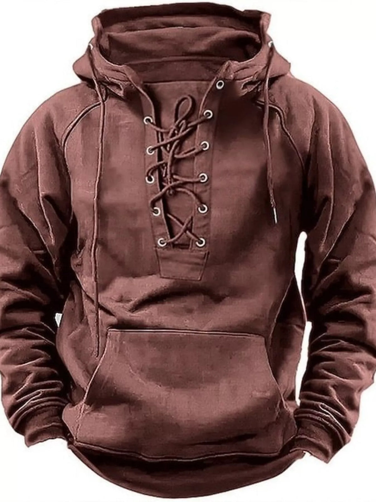Men's Full Size Lace Up Front Raglan Sleeve Hoodie Plus Size