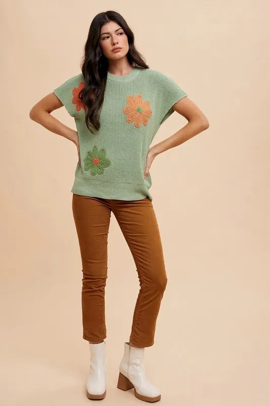 Annie Wear Large Flower Embo Dolman Sleeve Summer Sweater Top - Lilixa.store