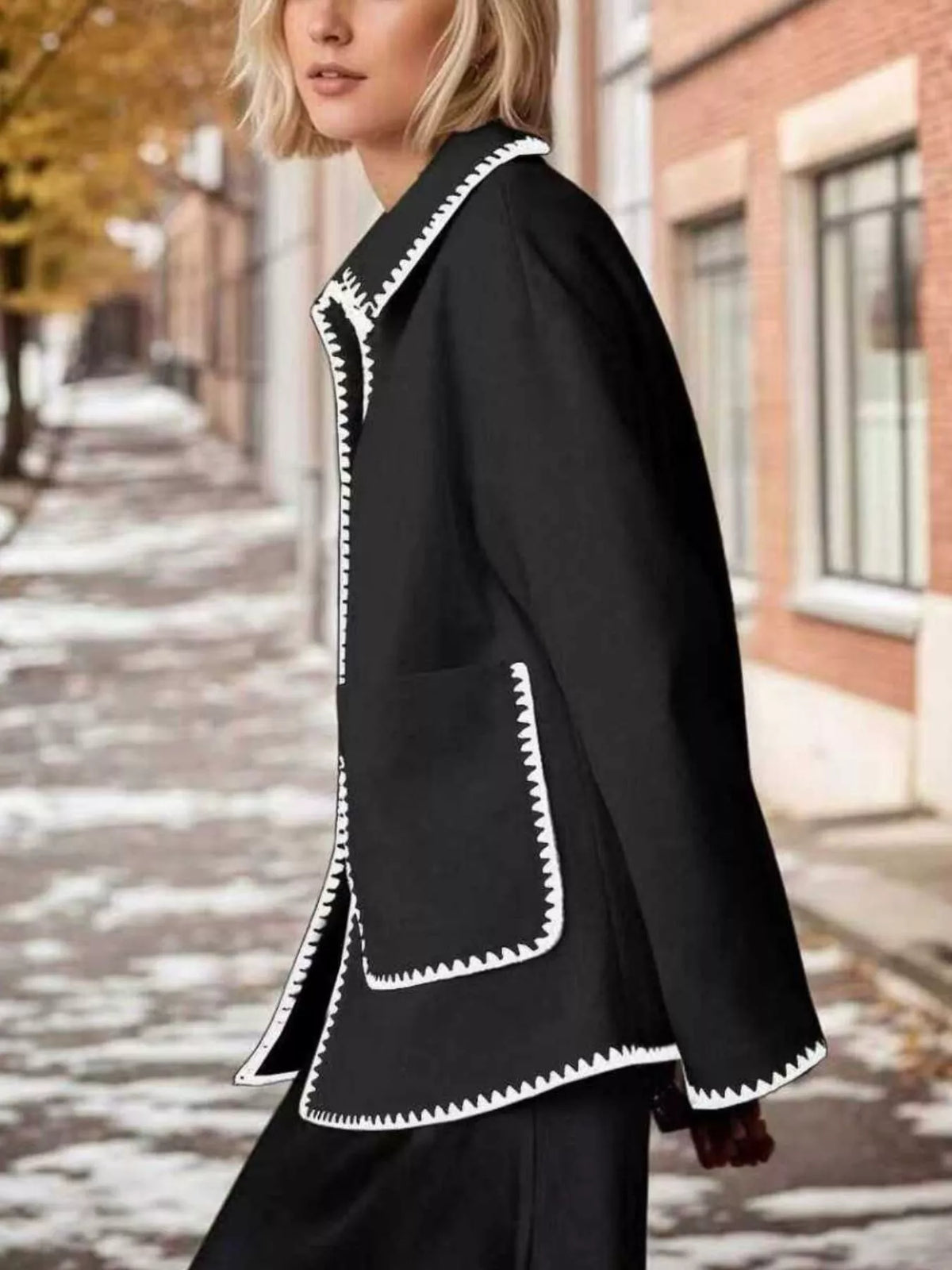 Contrast Trim Drop Shoulder Outerwear - Lilixa.store