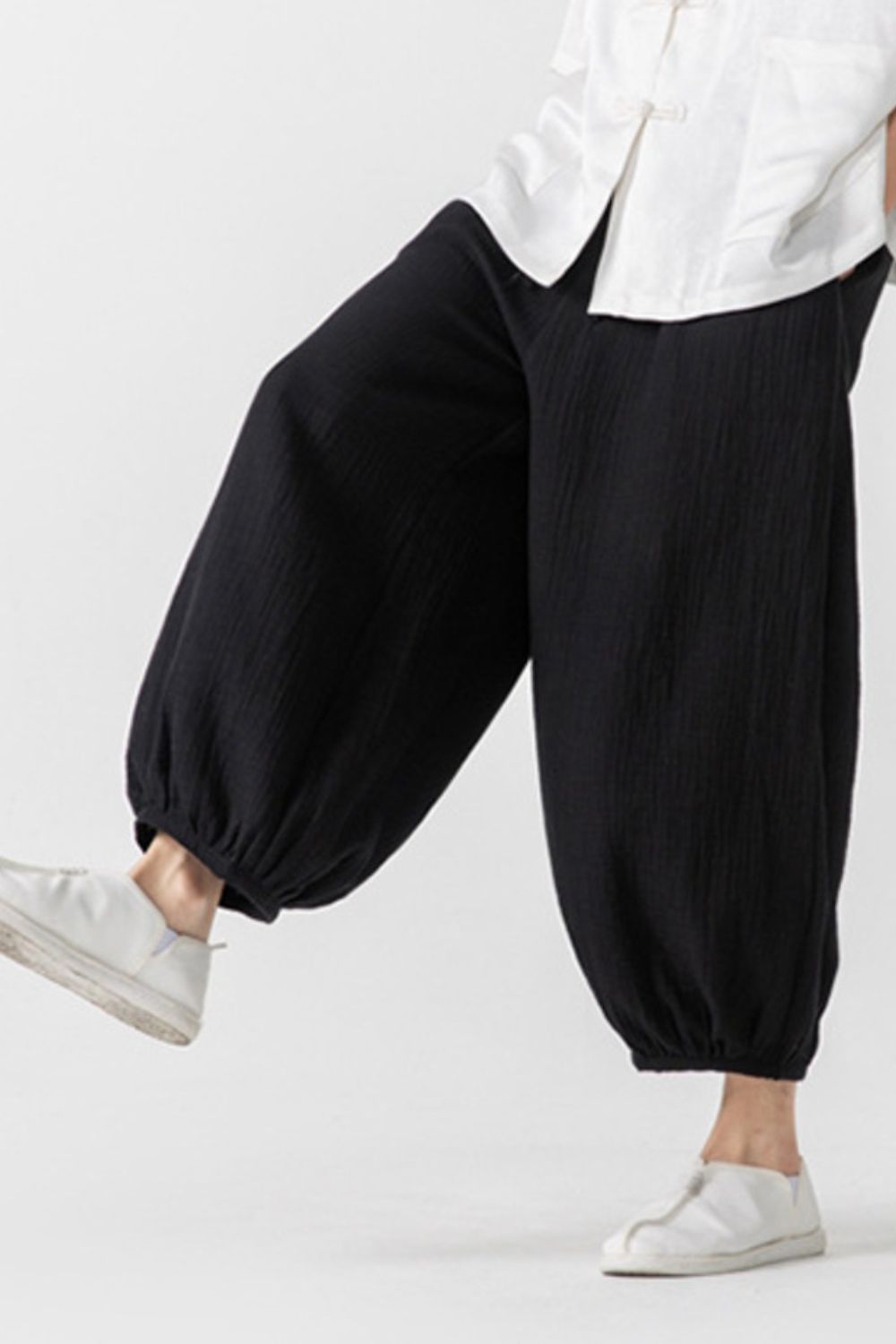 Men's Plus Size Loose Fit Harem Pants in Black