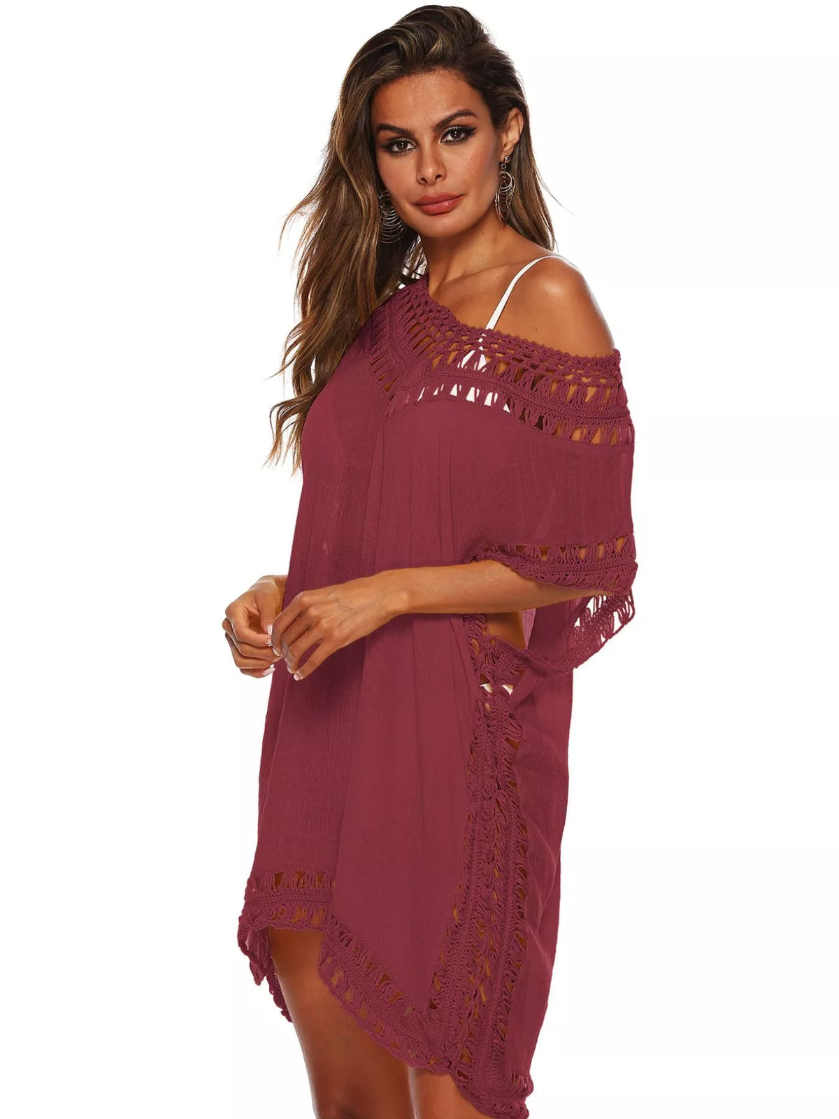 Crochet Trim V-Neck Cover-Up Dress - Lilixa.store