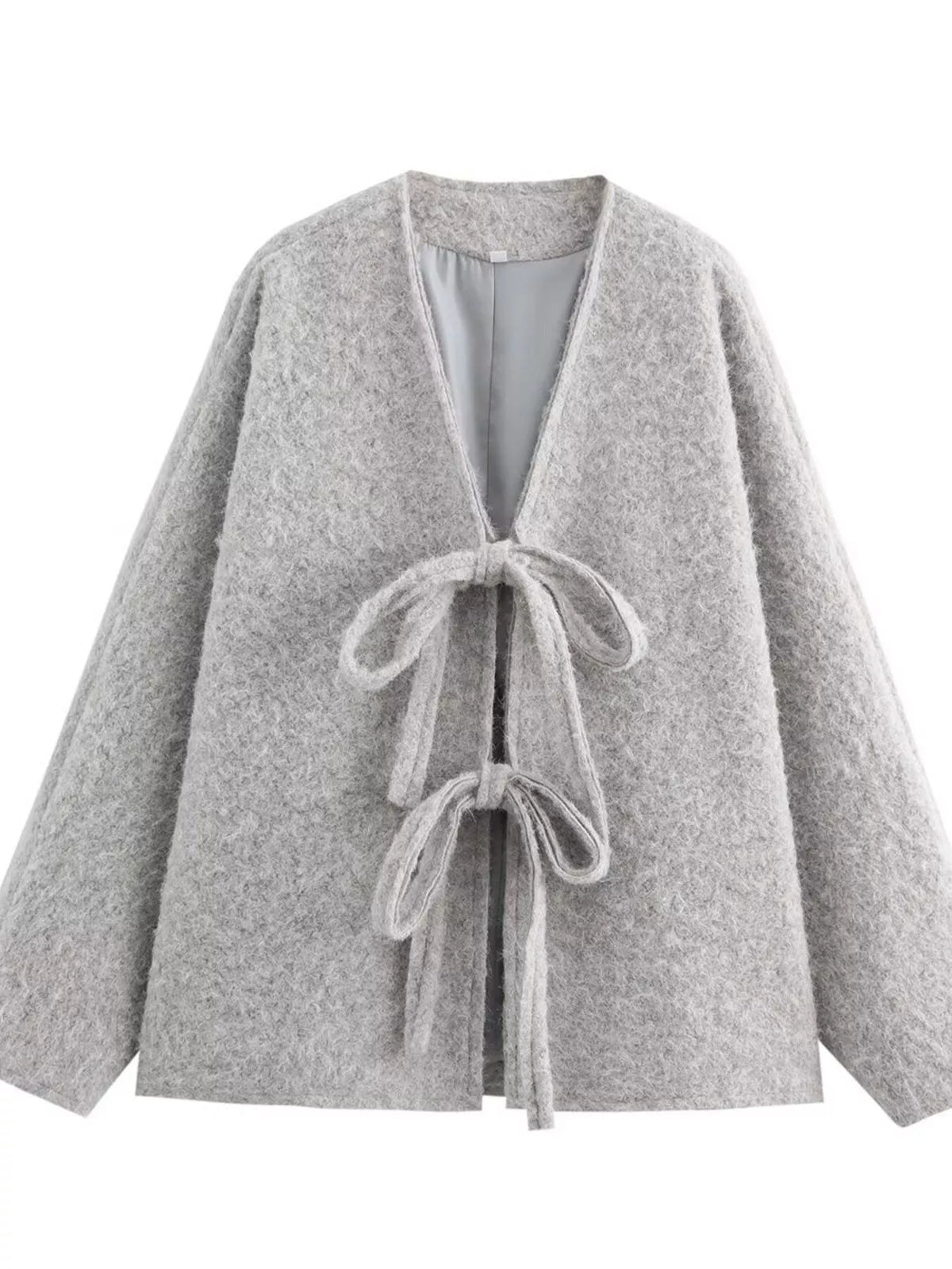 Textured Knit Tie-Front Outerwear - Lilixa.store