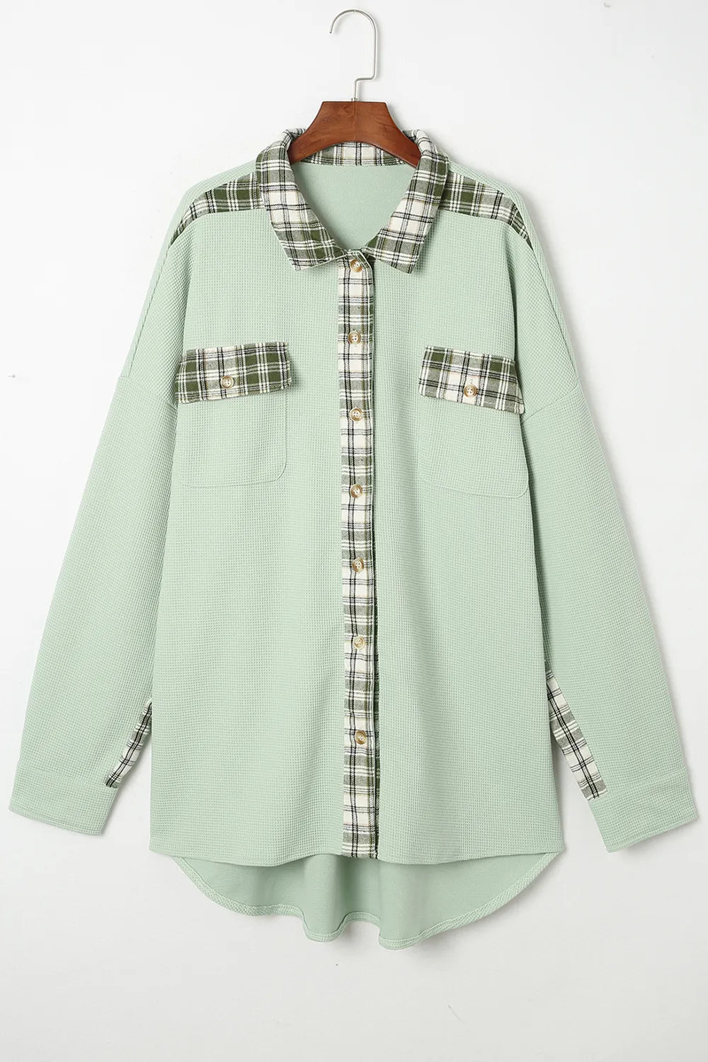 Plaid Button Down Collared Jacket in Gum Leaf