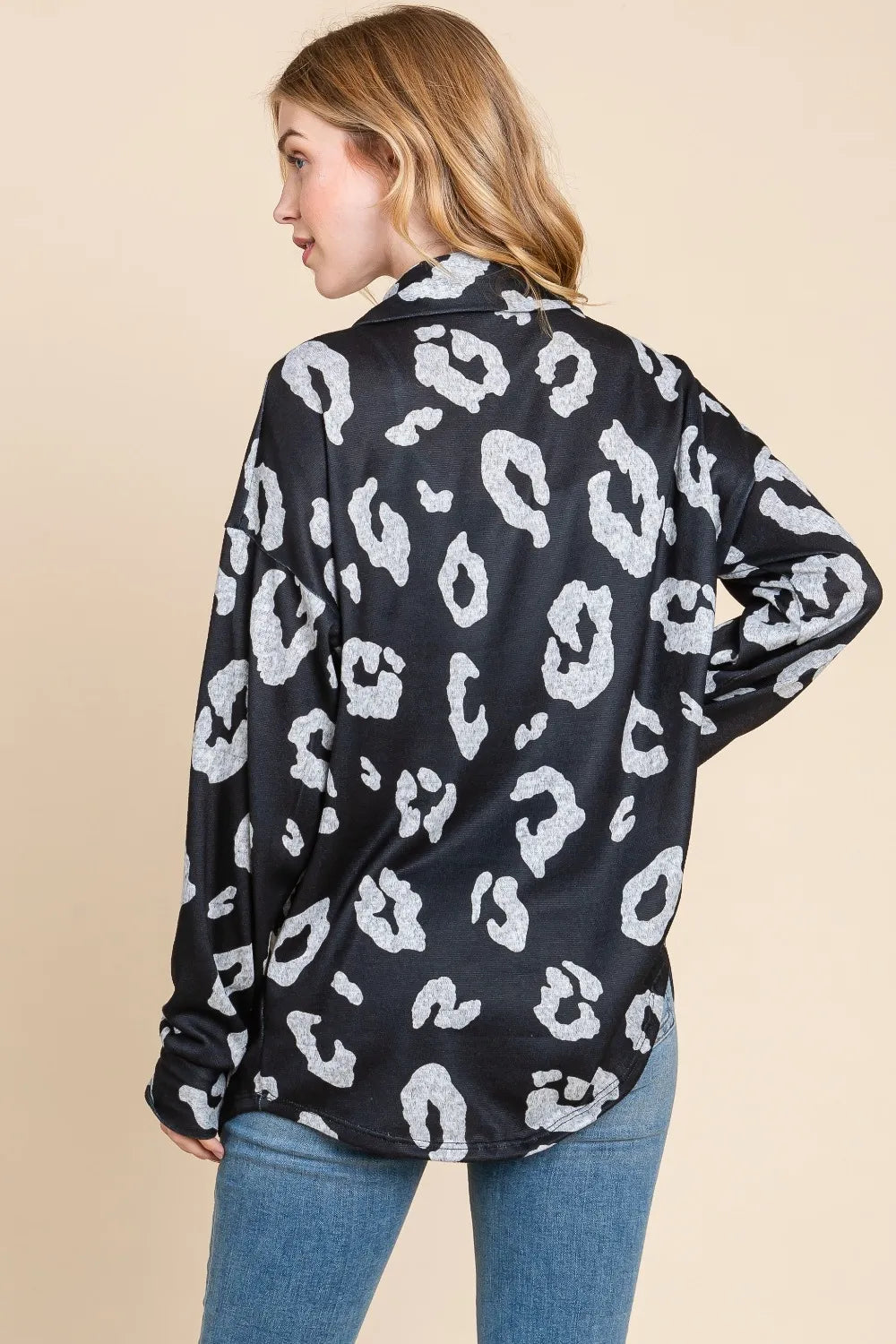 BOMBOM Animal Print Button Up Knit Shacket - Lilixa.store