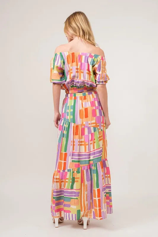 And The Why Asymmetric Geo Printed Tiered Maxi Skirt - Lilixa.store