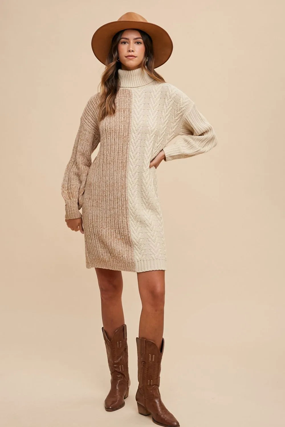Annie Wear Color Block Turtleneck Sweater Dress - Lilixa.store