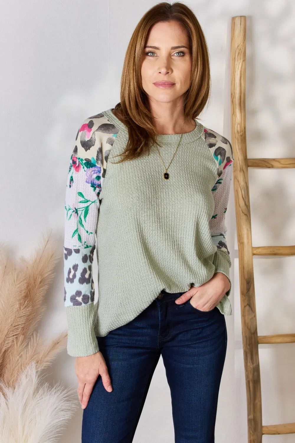 Hailey & Co Full Size Printed Round Neck Blouse - Lilixa.store