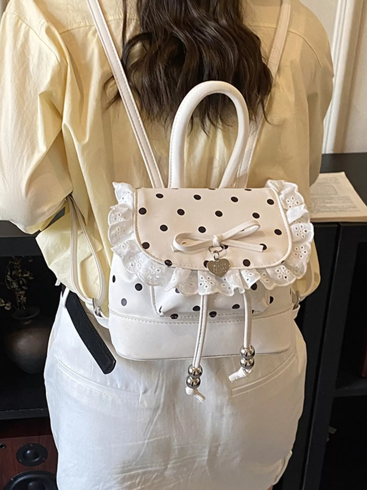 Polka Dot Lace Trim Backpack Bag
