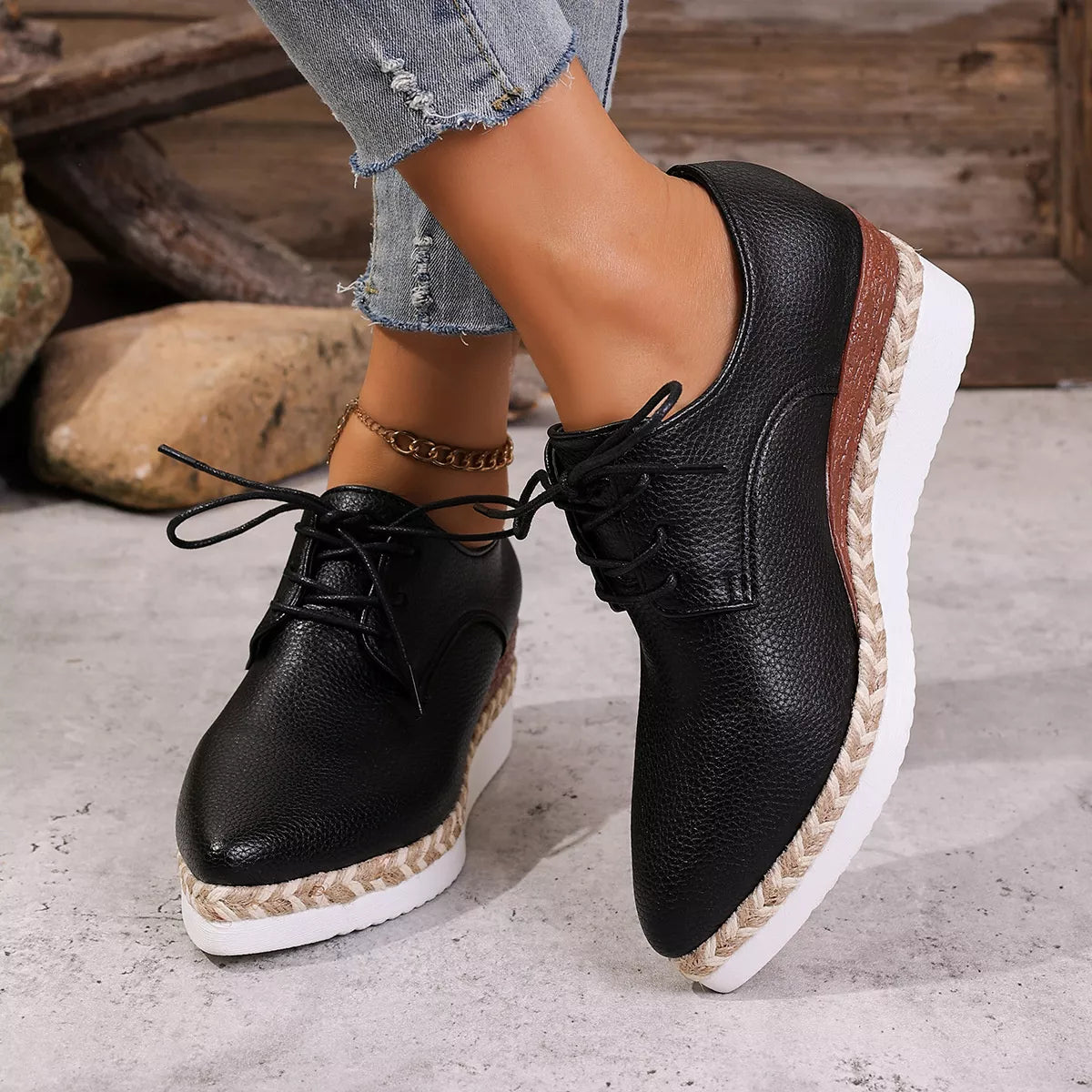 Point Toe Lace Up Sneakers - Lilixa.store