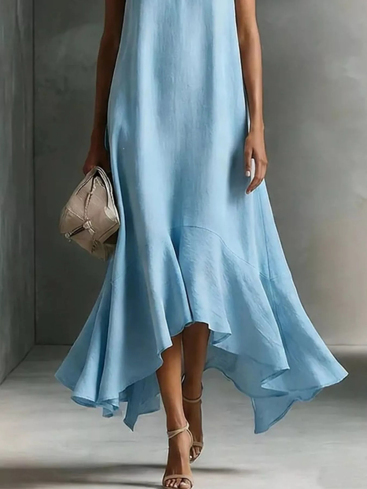 Ruffled Hem Sleeveless Notched Dress - Lilixa.store