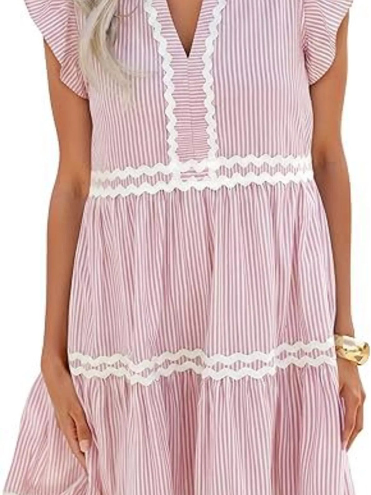 Striped Ruffle Sleeve Tiered Dress, view 6