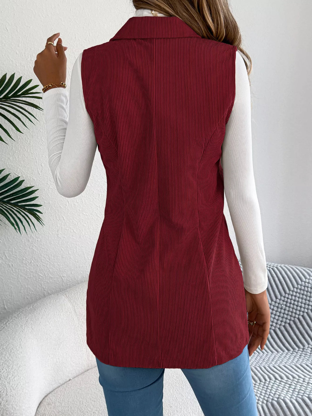 Button-Front Longline Vest Coat - Lilixa.store