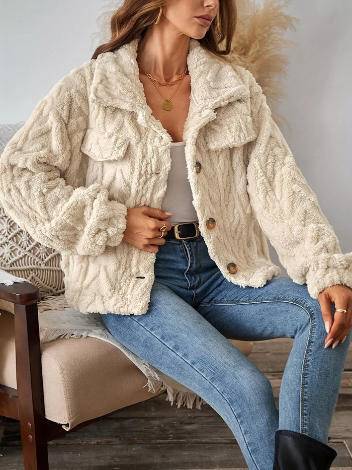Cozy Textured Fleece Button-Up Outerwear in Cream