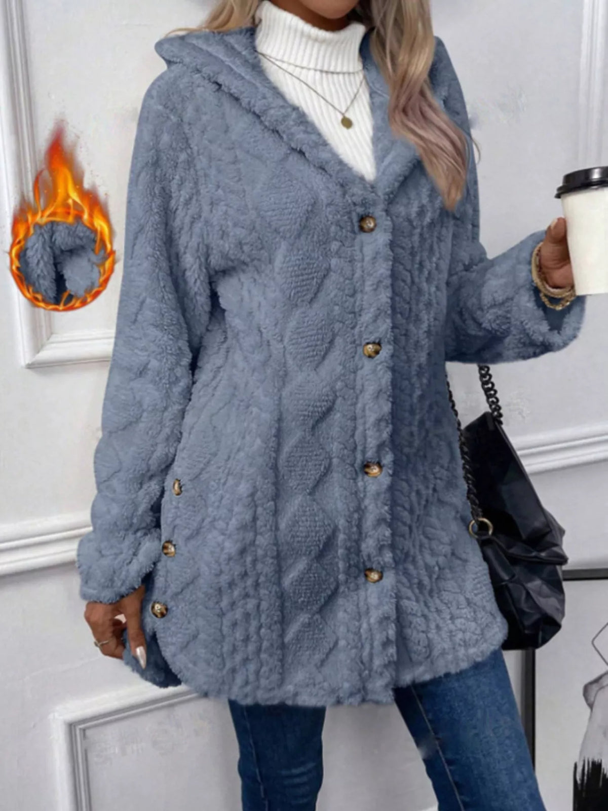 Hooded Button-Down Fleece Outerwear - Lilixa.store