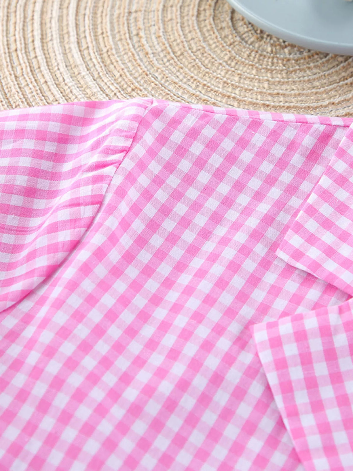 Gingham Button-Down Top and Pants Loungewear Set - Lilixa.store