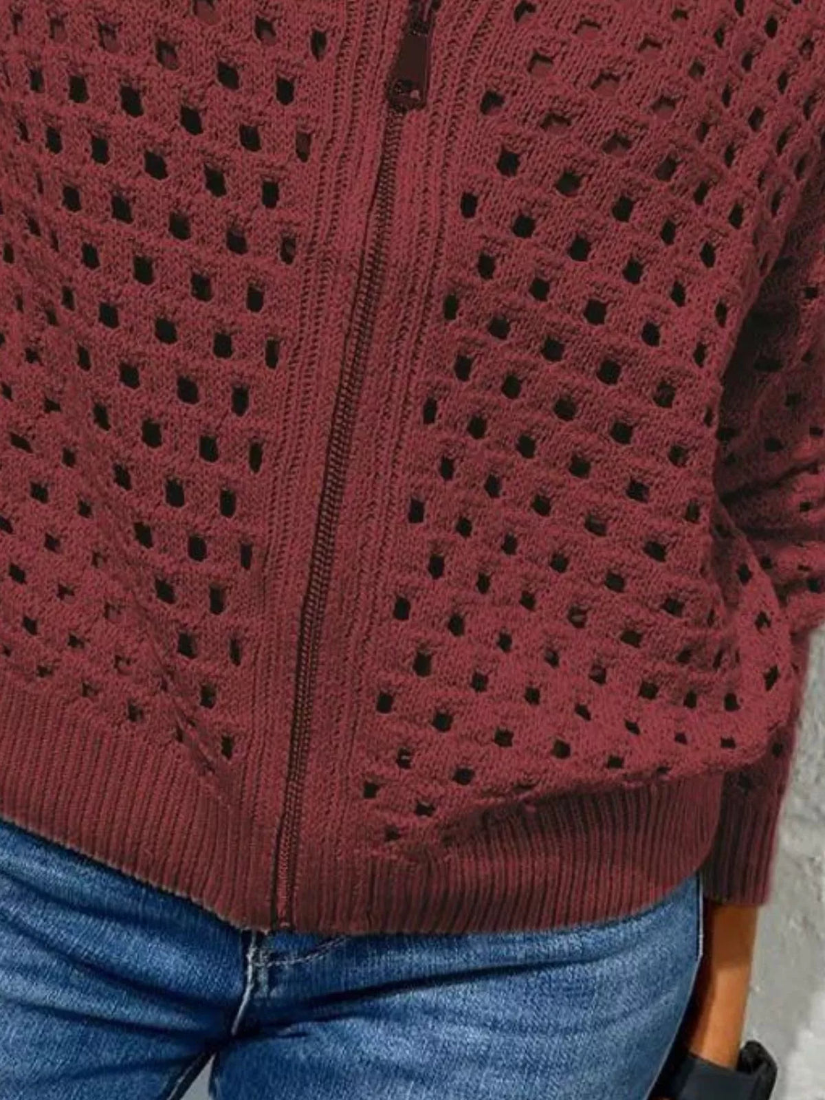 Full Size Crochet Knit Zip-Up Cardigan Plus Size - Lilixa.store