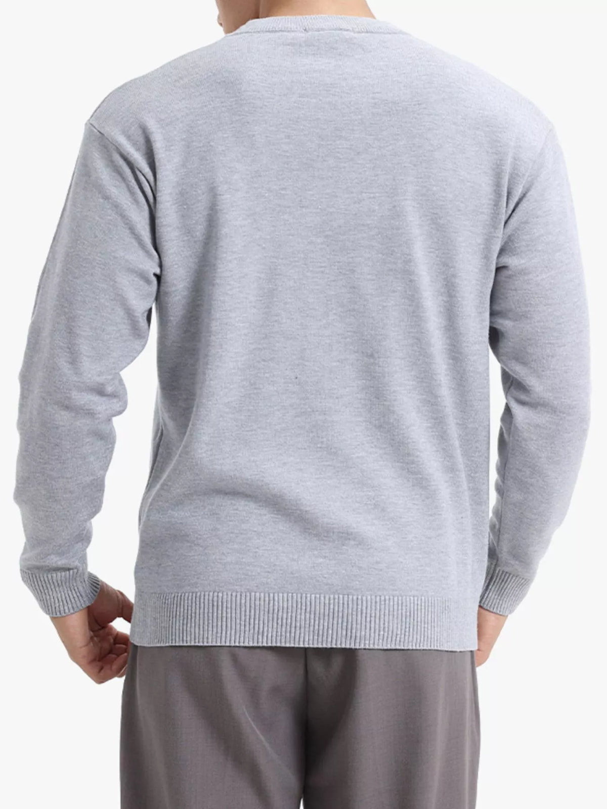 Men's Minimalist Crew Neck Sweater with Ribbed Cuffs, view 2