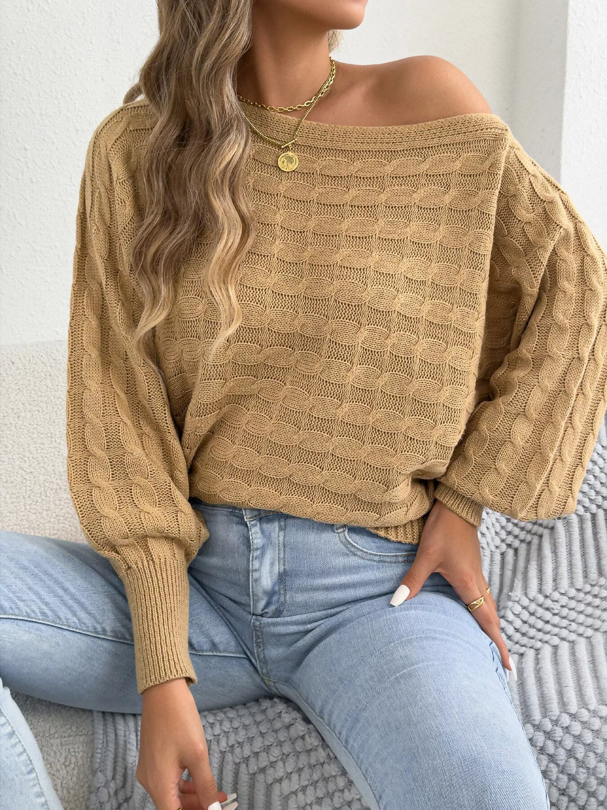Cable Knit Boat Neck Sweater