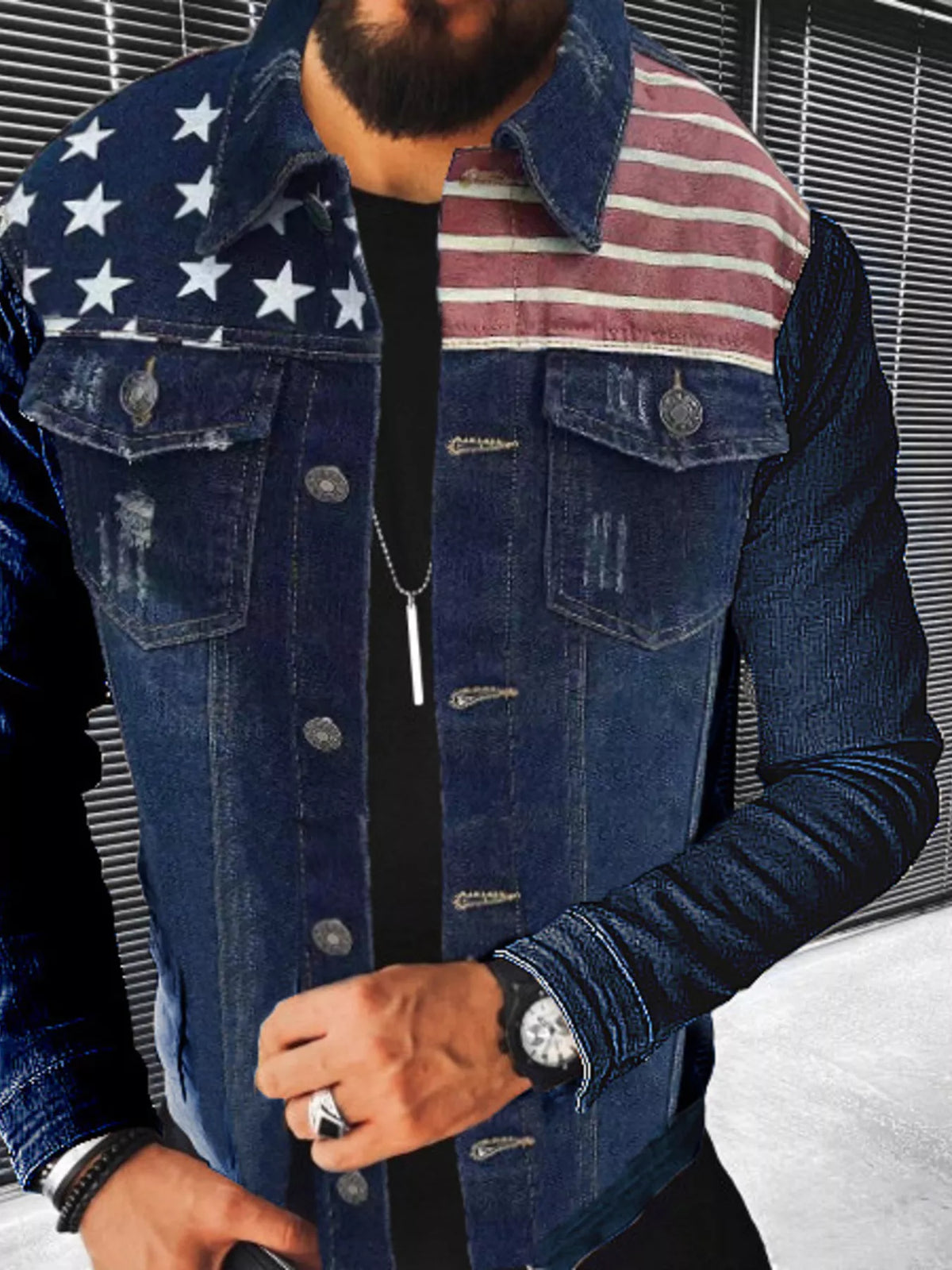 Men's Plus Size Distressed Button Up Denim Jacket - Lilixa.store