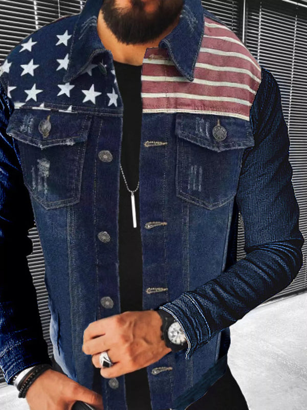 Men's Plus Size Distressed Button Up Denim Jacket - Lilixa.store