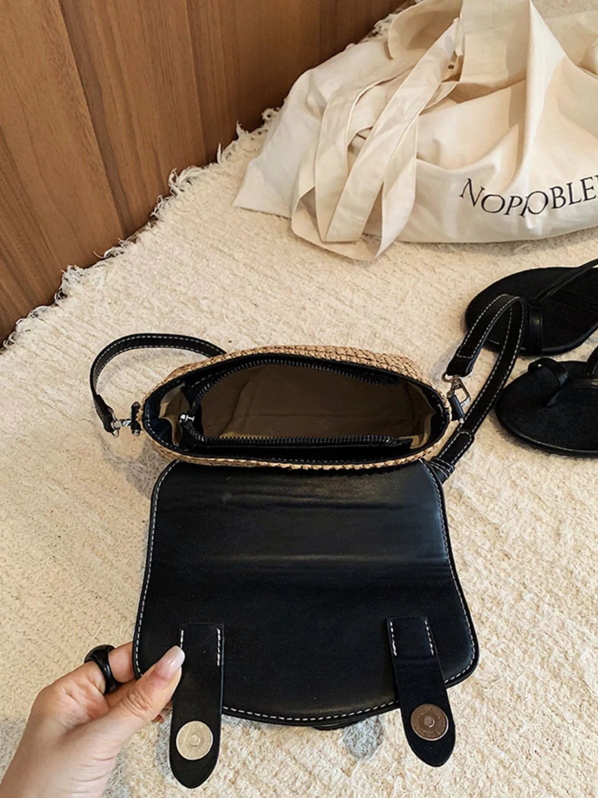 Two-Tone Woven Crossbody Bag