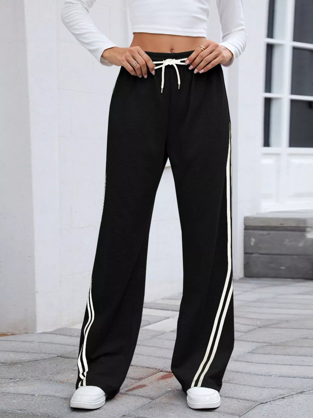 Side Striped Wide Leg Pants - Lilixa.store