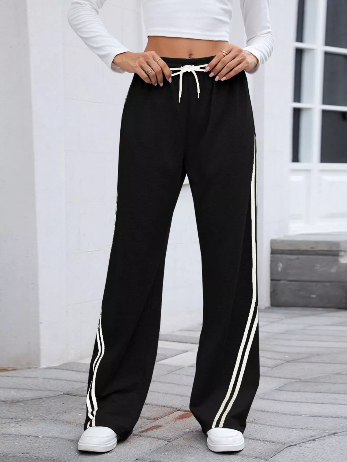 Side Striped Wide Leg Pants - Lilixa.store
