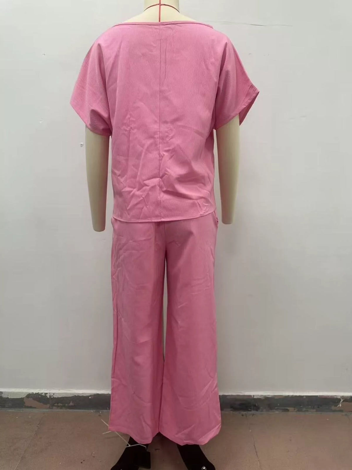 Full Size Solid Color Top and Wide-Leg Pants Set Plus Size