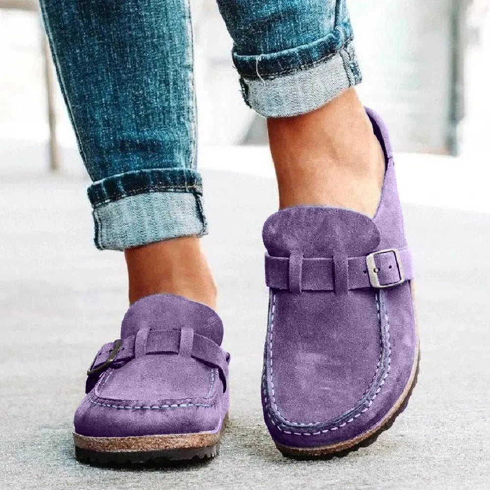 Round Toe Low Heel Buckle Loafers - Lilixa.store