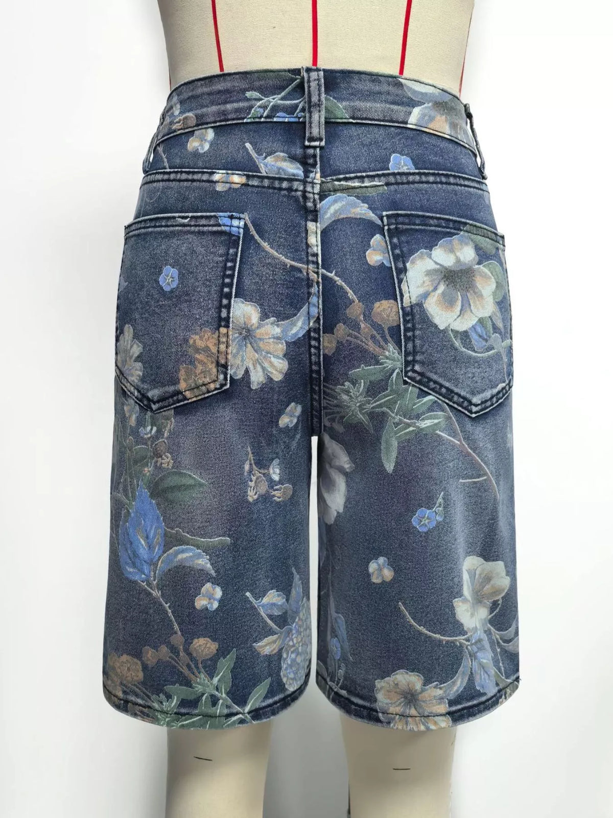 Floral Print Denim Shorts in Blue, view 9