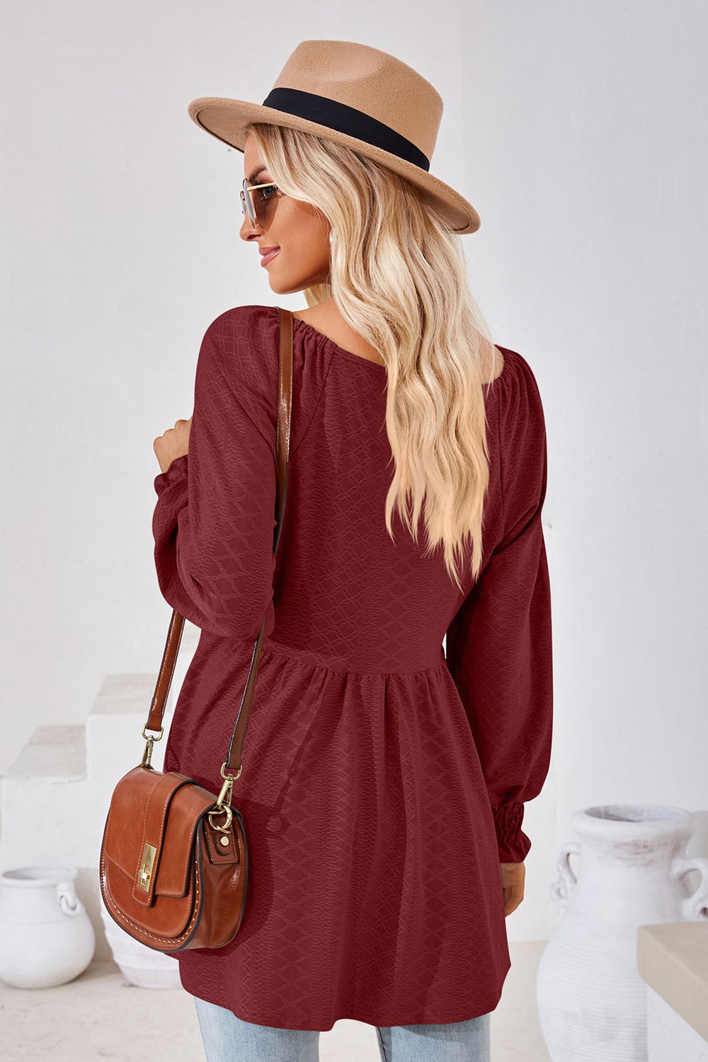 V-Neck Lantern Sleeve Blouse, view 12