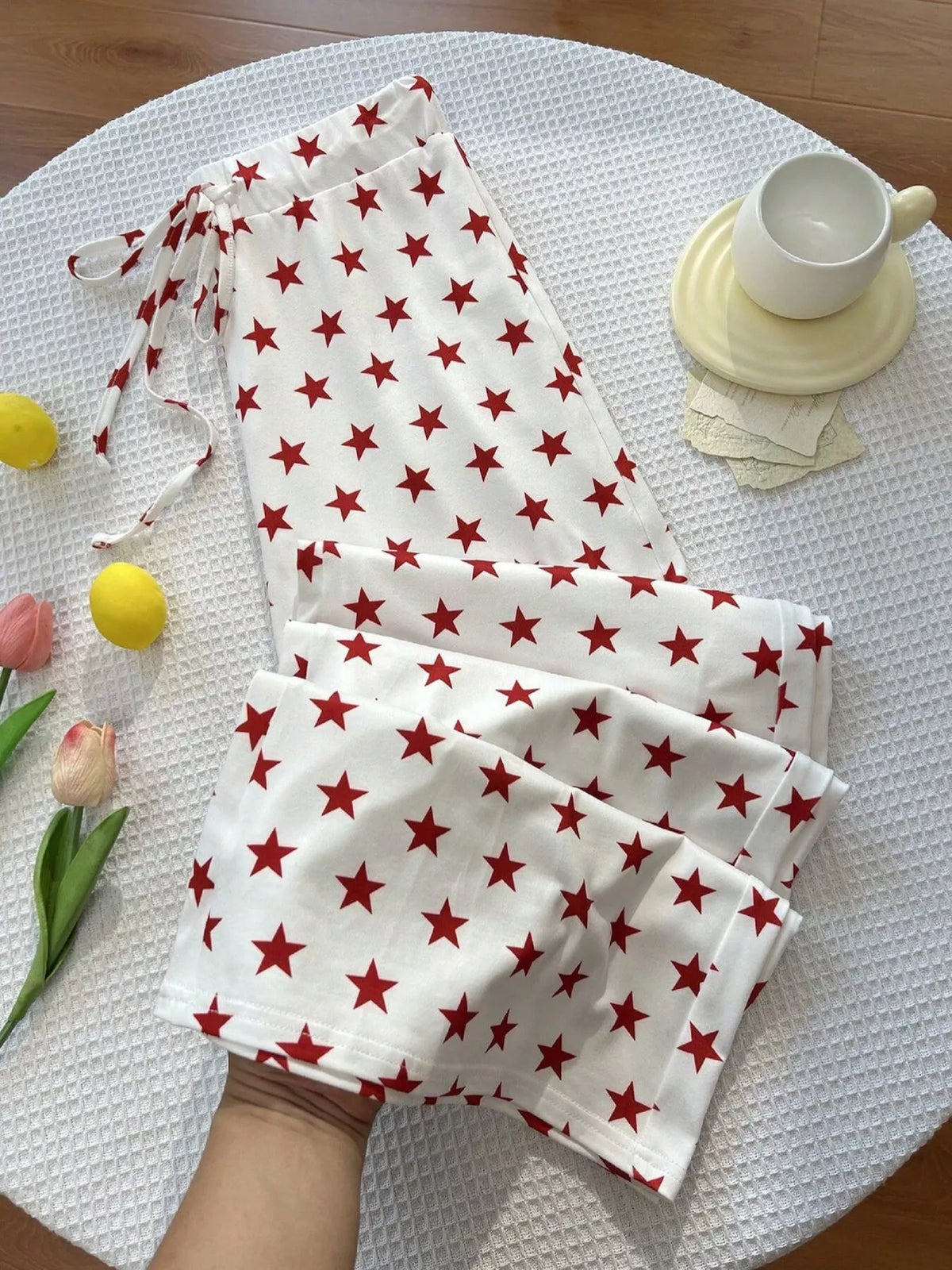Casual Star-Print Drawstring Pants in White, view 5