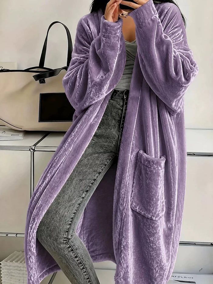 Full Size Velvet Open-Front Longline Outerwear Plus Size - Lilixa.store
