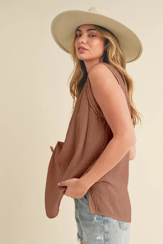 Aemi + Co V-Neck Wide Strap Tank - Lilixa.store