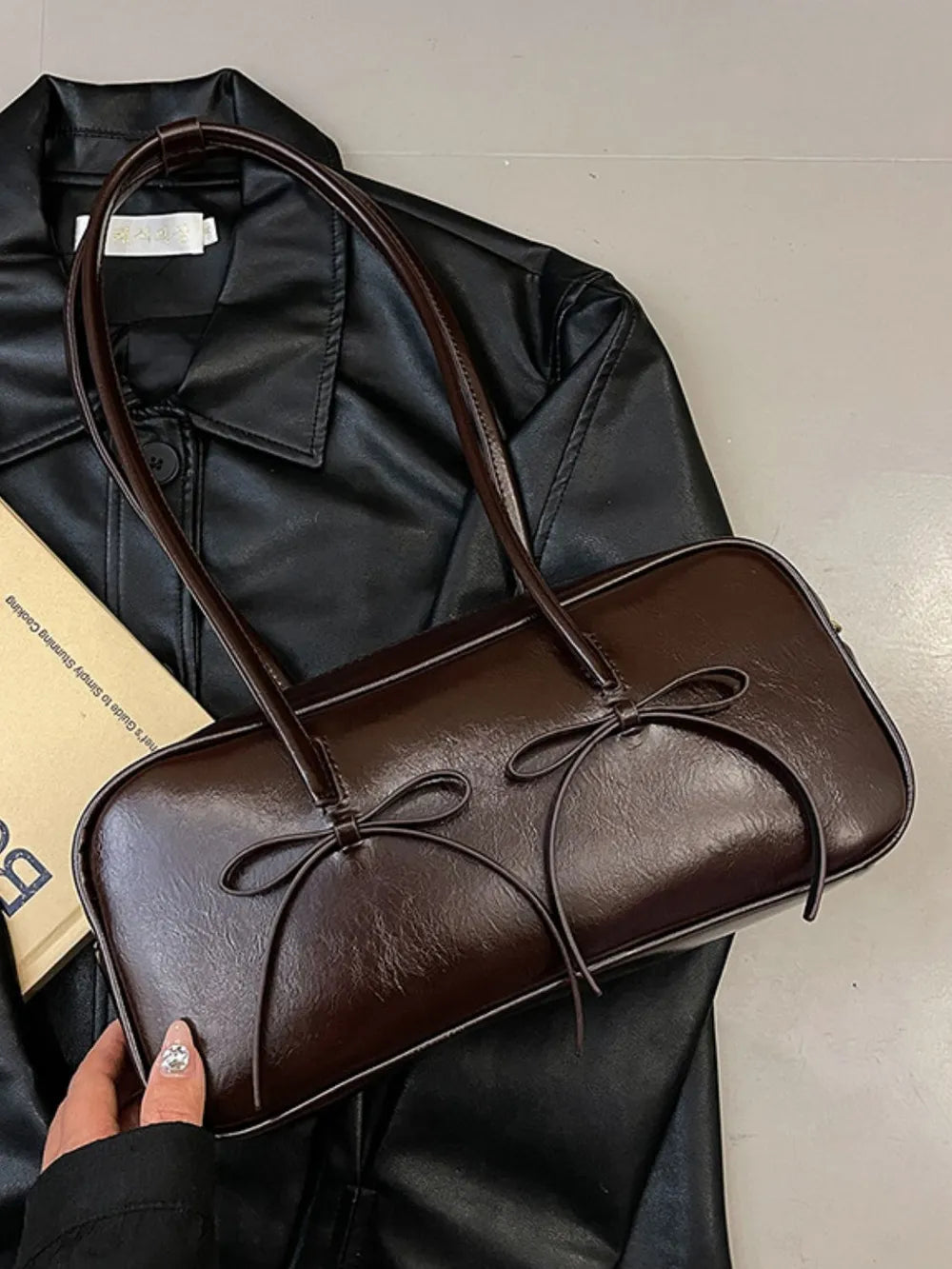 PU Leather Bow Trim Shoulder Bag - Lilixa.store