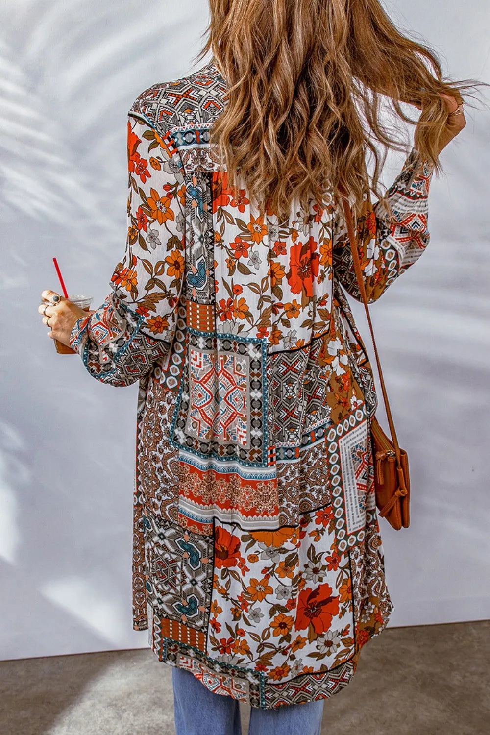 Printed Button Up Long Sleeve Cardigan, view 16