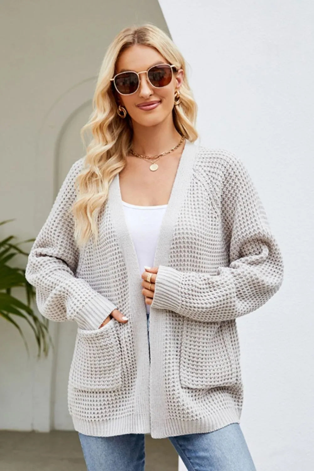 Open Front Raglan Sleeve Pocketed Cardigan - Lilixa.store