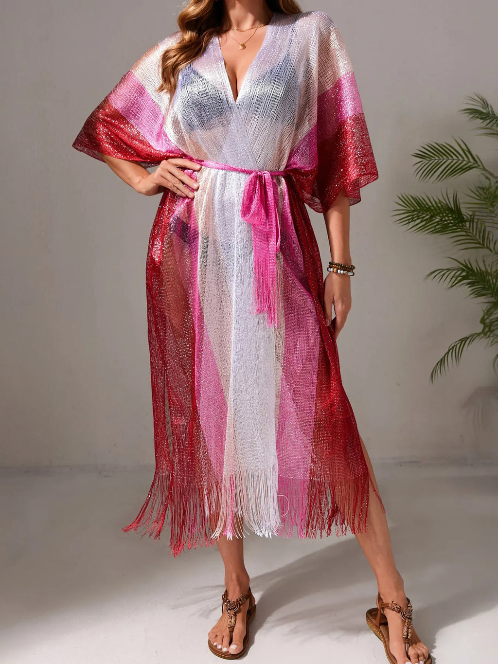 Gradient Fringe Kimono Cover-Up - Lilixa.store