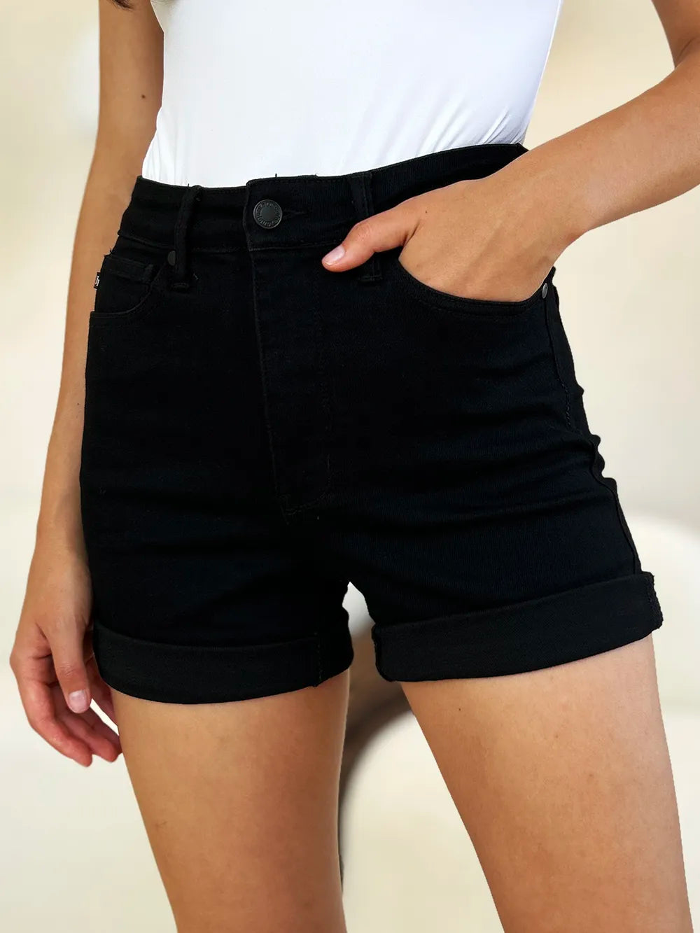 Judy Blue Full Size High Waist Tummy Control Cuffed Denim Shorts - Lilixa.store