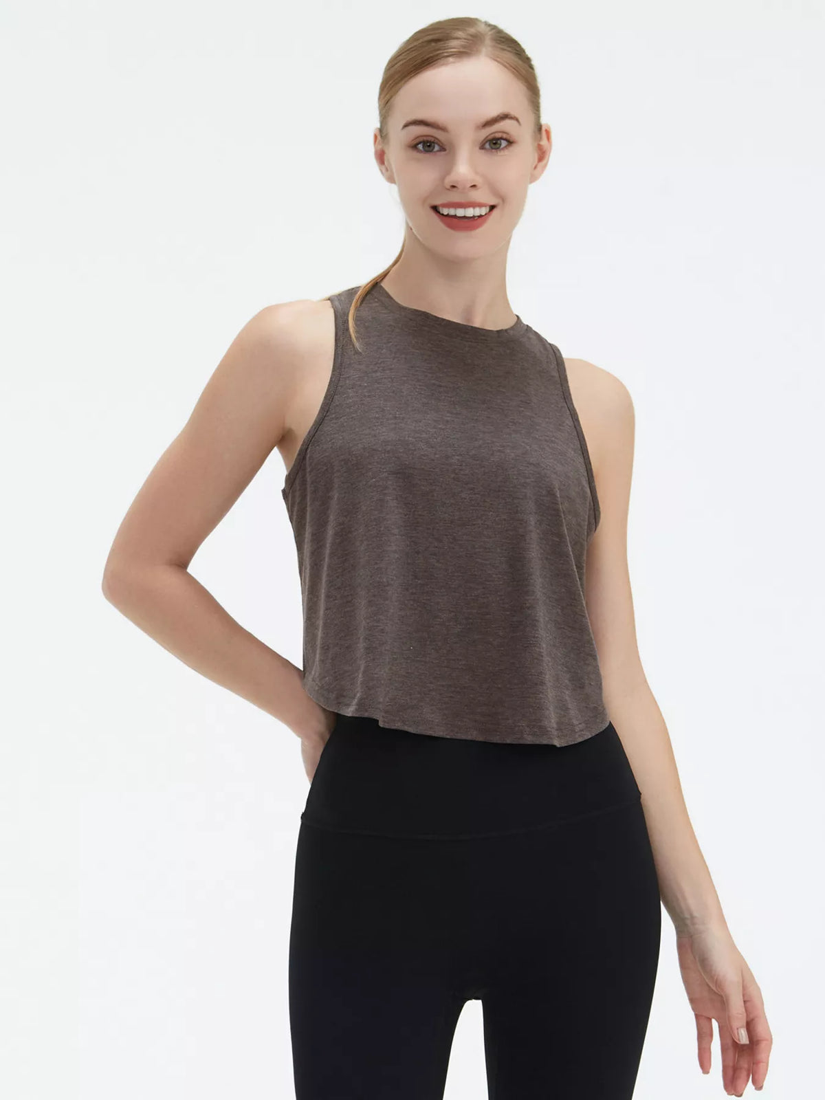 Cutout Back Round Neck Active Tank - Lilixa.store