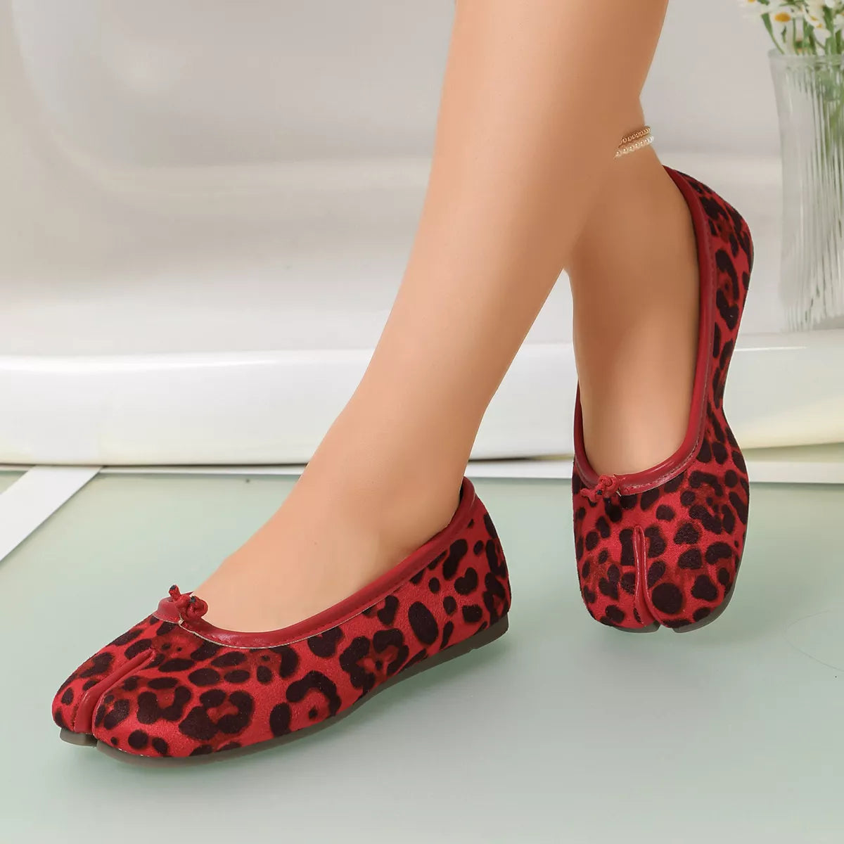 Split-Toe Leopard Print Slip-Ons - Lilixa.store