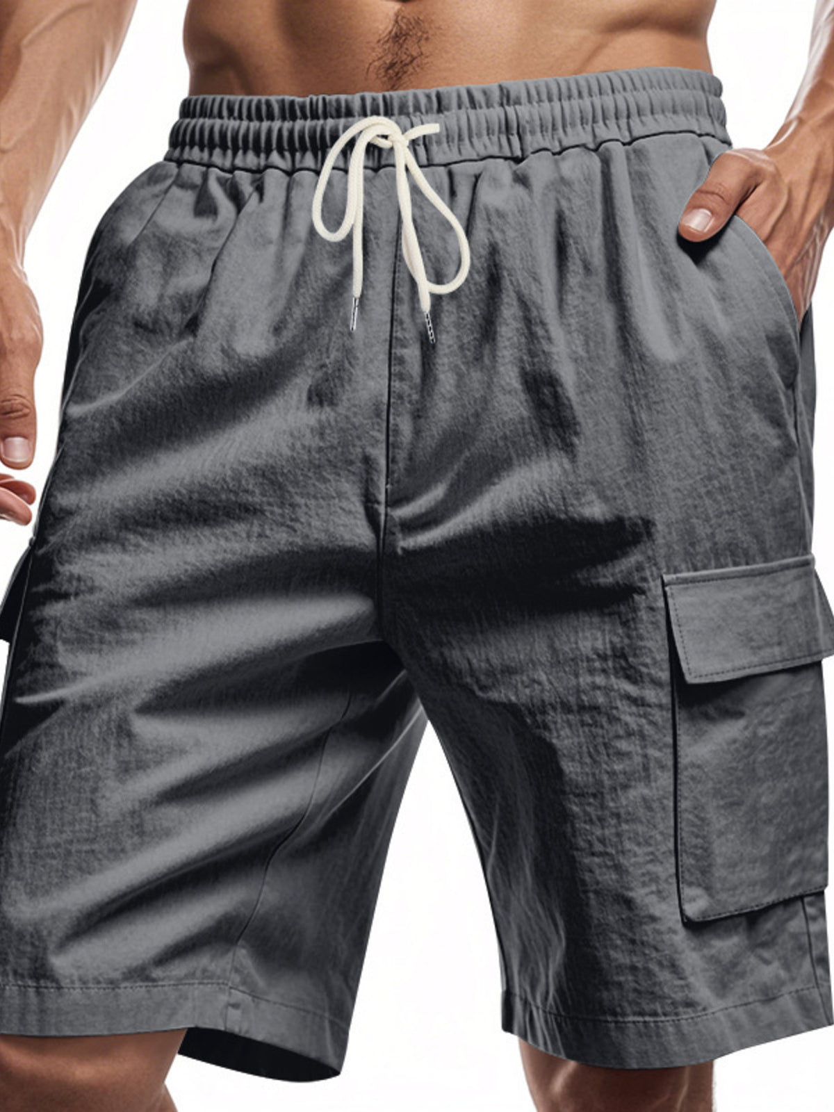 Men's Full Size Casual Lightweight Cargo Shorts Plus Size in Dark Gray