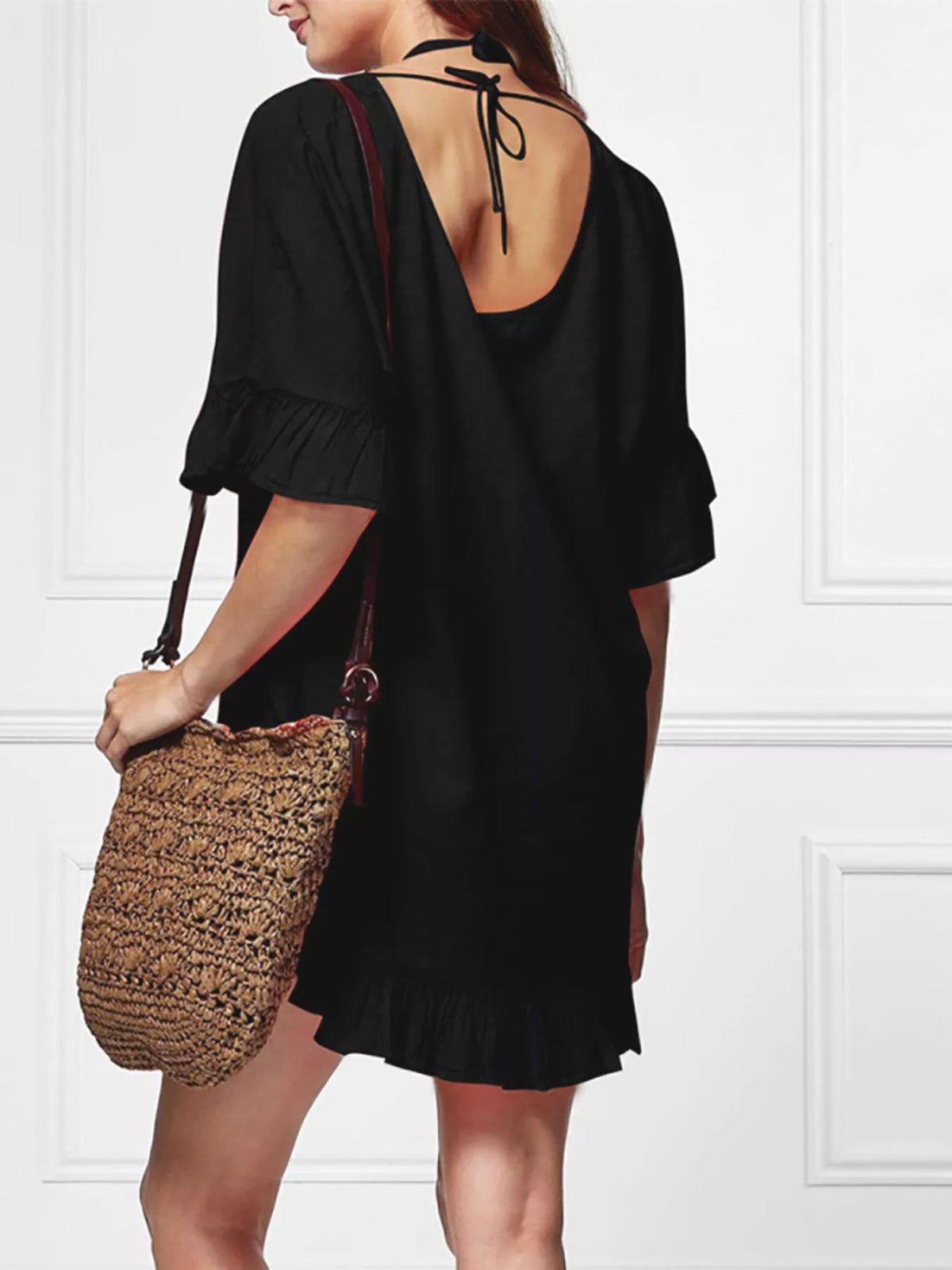 Ruffled Trim V-Neck Cover-Up Dress - Lilixa.store