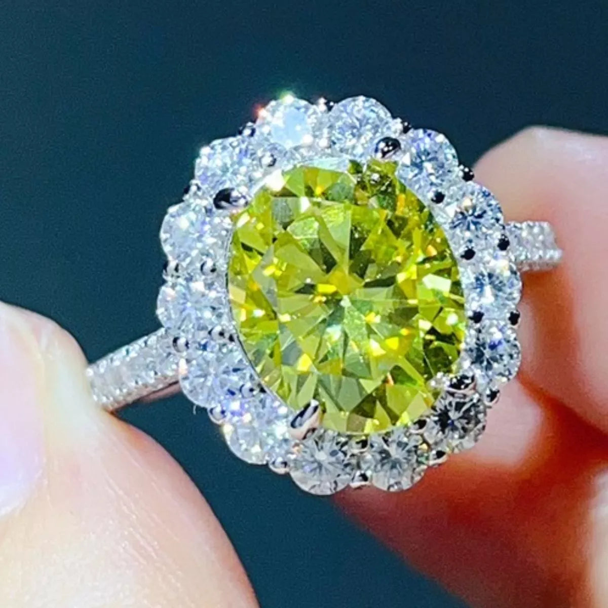 5 Carat Moissanite 925 Sterling Silver Round Ring in Light Yellow, view 3