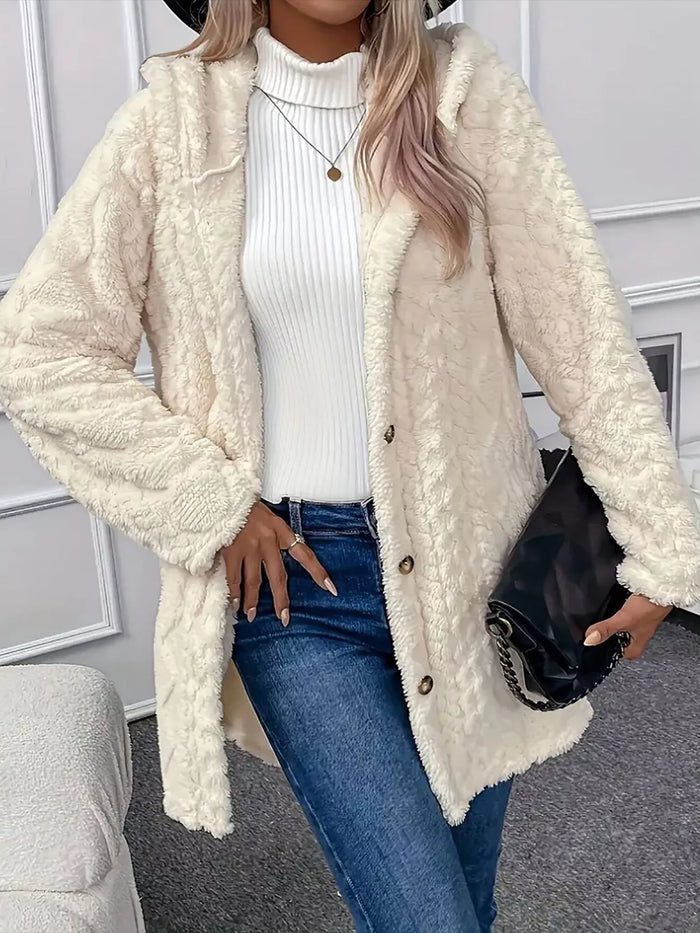 Faux Fur Teddy Coat with Button Front in Cream