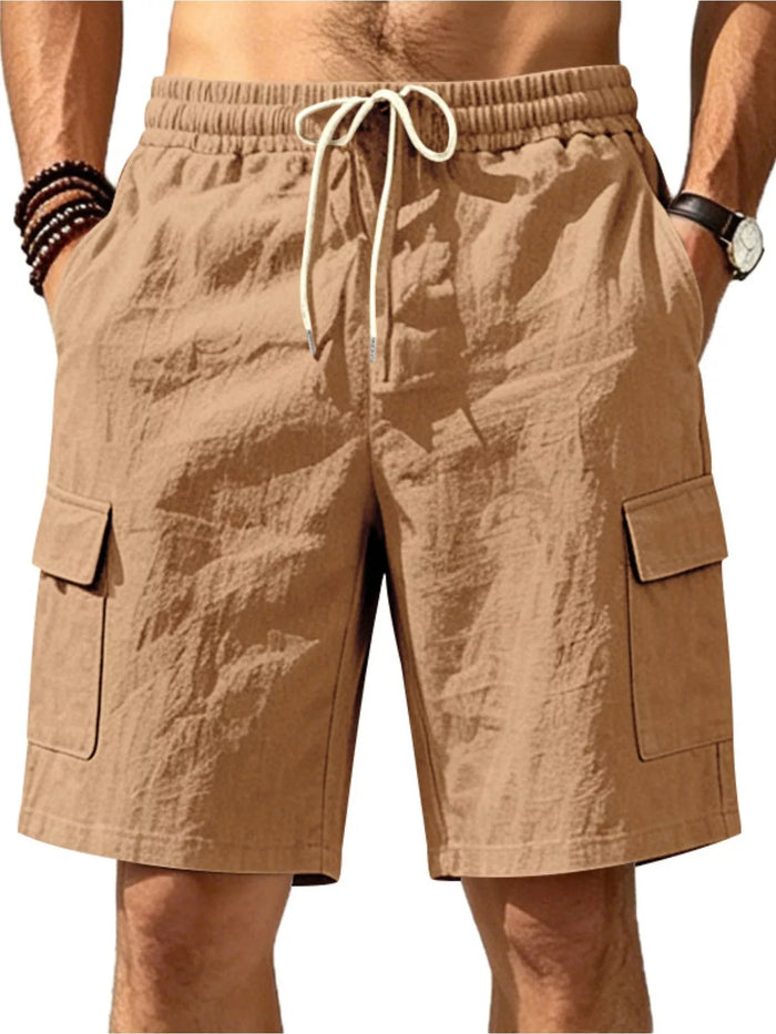 Men's Plus Size Casual Cargo Shorts with Drawstring Waist in Brown