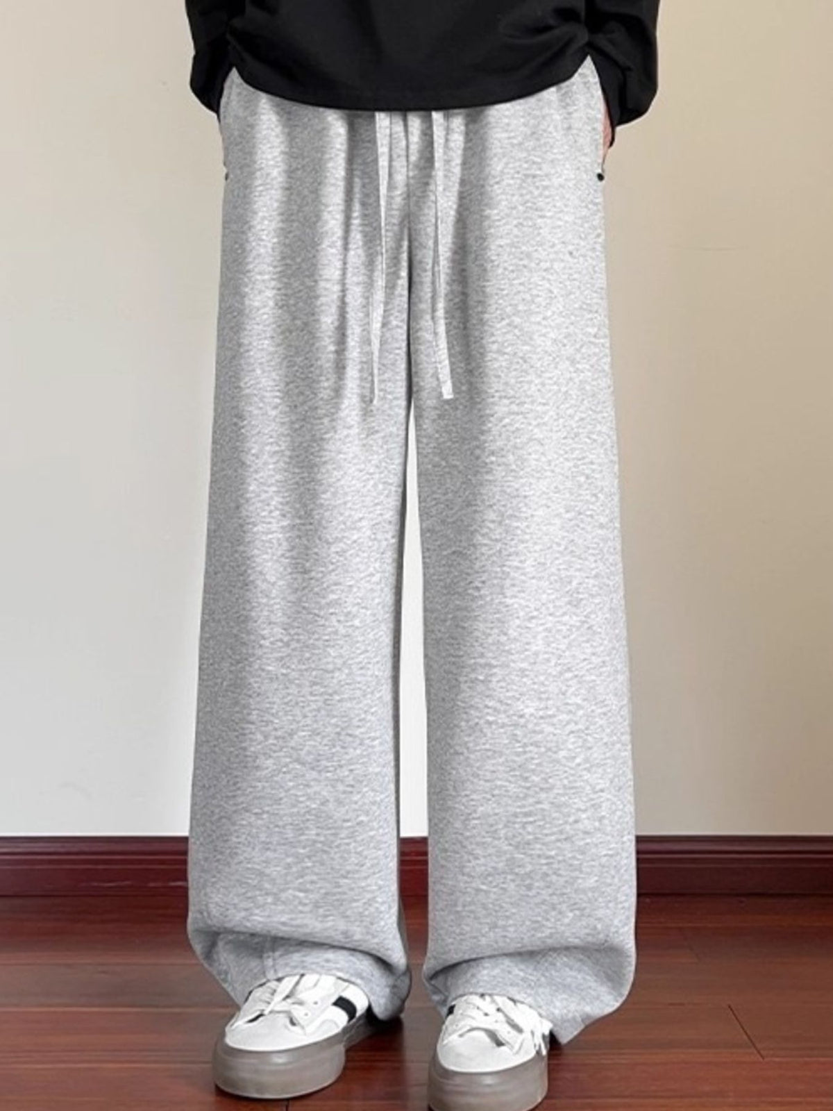 Men's Plus Size Drawstring Wide Leg Pants in Gray