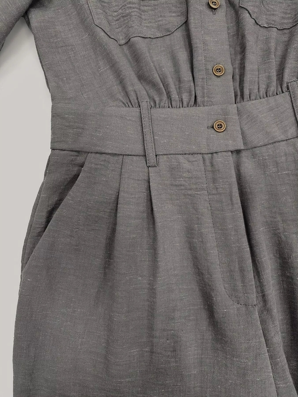 Button Front Long-Sleeve Jumpsuit