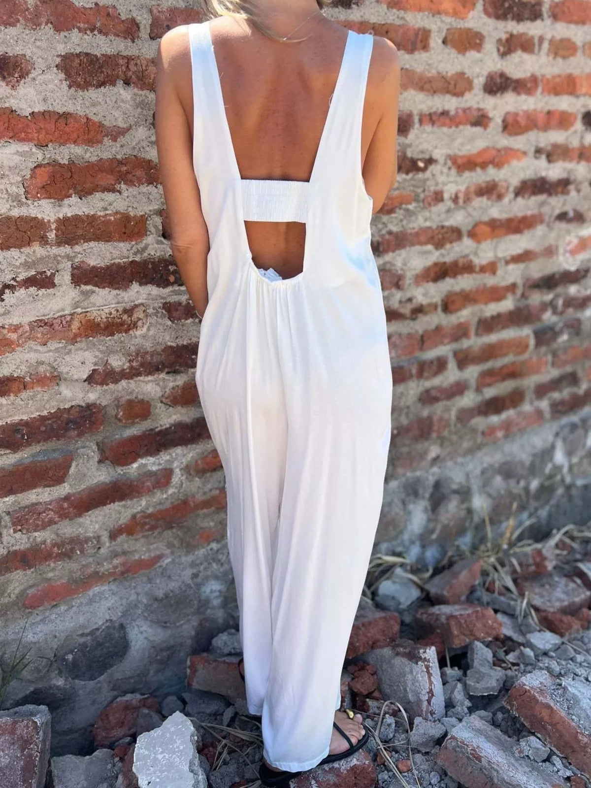 Full Size Button-Front Wide Leg Jumpsuit Plus Size - Lilixa.store