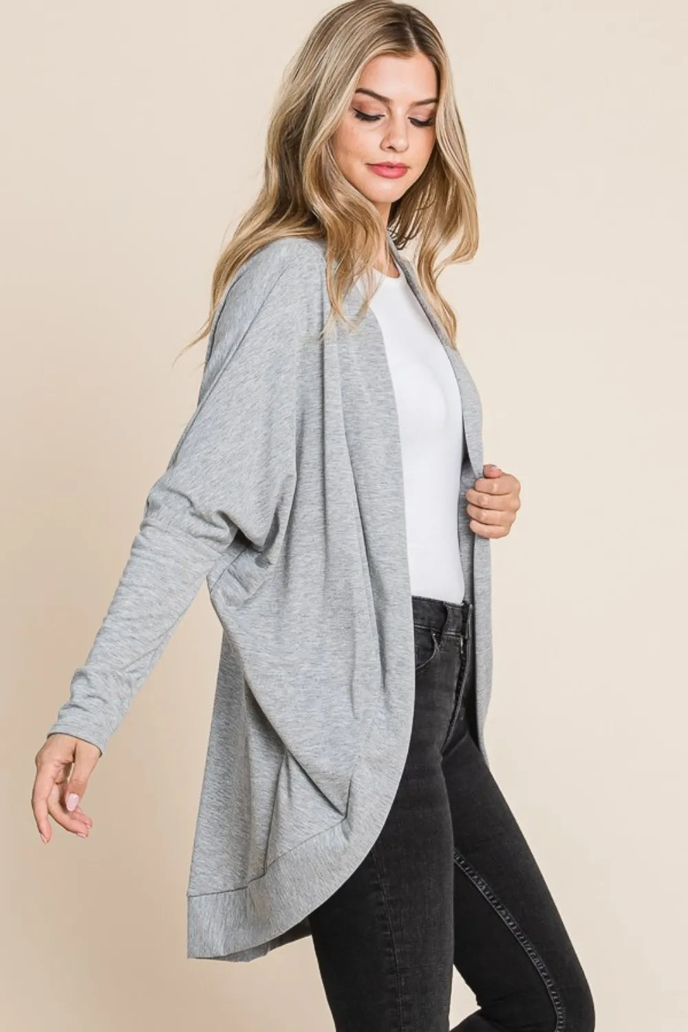 BOMBOM Open Front Long Sleeve Cocoon Cardigan - Lilixa.store